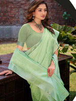 Thumbnail for Sangam Prints Green Linen Woven Work Traditional Saree