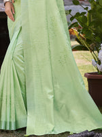 Thumbnail for Sangam Prints Green Linen Woven Work Traditional Saree