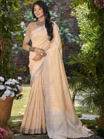 Thumbnail for Sangam Prints Peach Linen Woven Work Traditional Saree