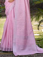 Thumbnail for Sangam Prints Dark Pink Linen Woven Work Traditional Saree