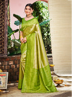 Thumbnail for Sangam Prints Green And Gold Kanjivaram Silk Woven Work Traditional Saree