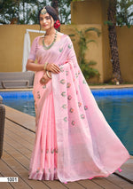 Thumbnail for Prazu Fashion Baby Pink Linen Cotton Weaving Wedding Wear Saree