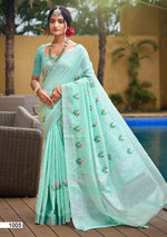 Thumbnail for Prazu Fashion Light Sky Blue Linen Cotton Weaving Wedding Wear Saree