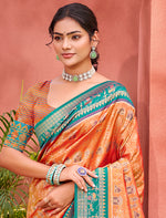 Thumbnail for Sangam Prints Light Orange Kanjivaram Silk Woven Work Traditional Saree