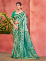 Thumbnail for Sangam Prints Teal  Kanjivaram Silk Woven Work Traditional Saree