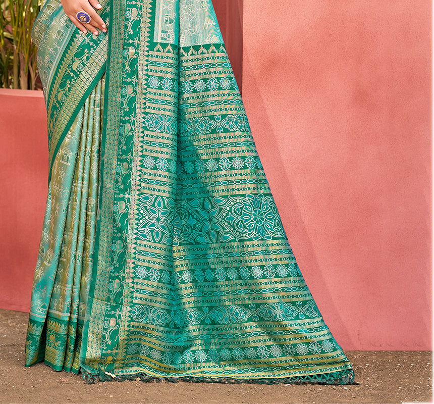 Sangam Prints Teal  Kanjivaram Silk Woven Work Traditional Saree