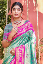 Thumbnail for Sangam Prints Sea Green Kanjivaram Silk Woven Work Traditional Saree