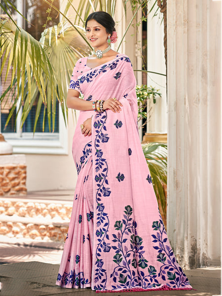 Sangam Prints Mauve Linen Woven Work Traditional Saree