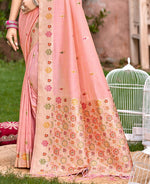 Thumbnail for Sangam Prints Peach Heavy Assam Silk Saree With Meena Woven Work Traditional Saree
