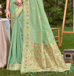 Thumbnail for Sangam Prints Sea Green Heavy Assam Silk Saree With Meena Woven Work Traditional Saree