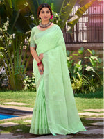 Thumbnail for Sangam Prints Light Green Linen Woven Work Traditional Saree