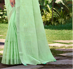 Thumbnail for Sangam Prints Light Green Linen Woven Work Traditional Saree