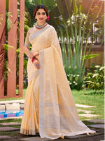 Thumbnail for Sangam Prints Peach Linen Woven Work Traditional Saree
