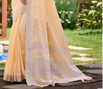 Thumbnail for Sangam Prints Peach Linen Woven Work Traditional Saree