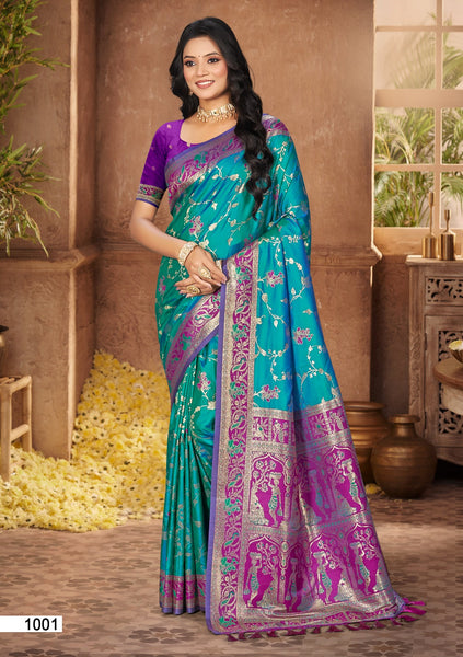 Prazu Fashion Turquoise Silk Weaving Wedding Wear Saree