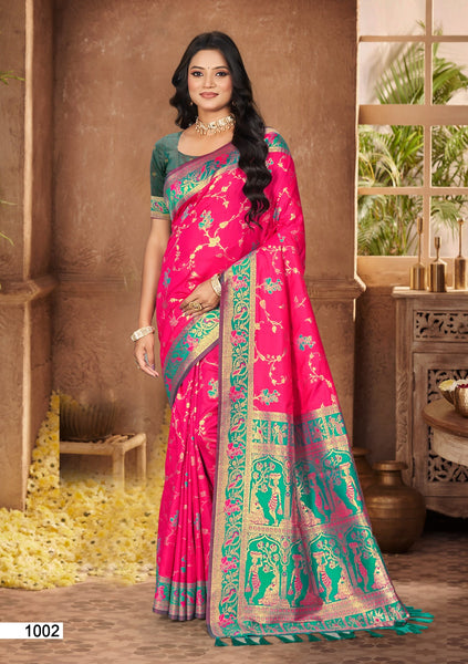 Prazu Fashion Rani Pink Silk Weaving Wedding Wear Saree