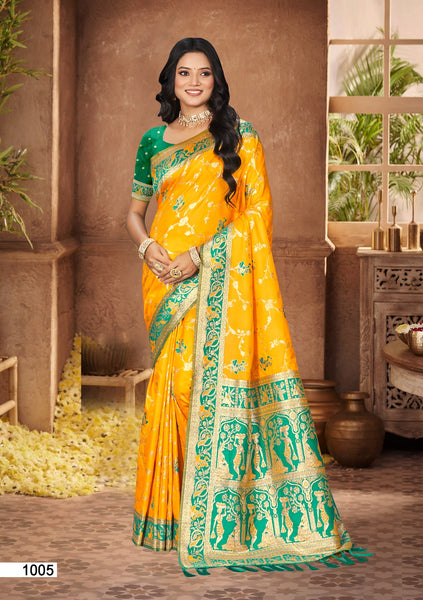 Prazu Fashion Yellow Silk Weaving Wedding Wear Saree