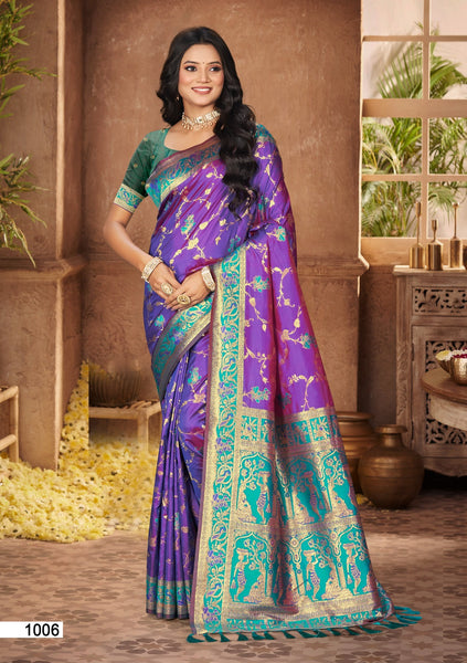 Prazu Fashion Violet Silk Weaving Wedding Wear Saree
