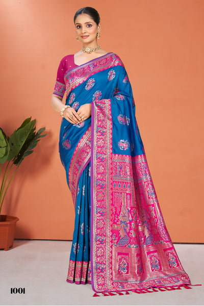 Prazu Fashion Royal Blue Silk Weaving Wedding Wear Saree