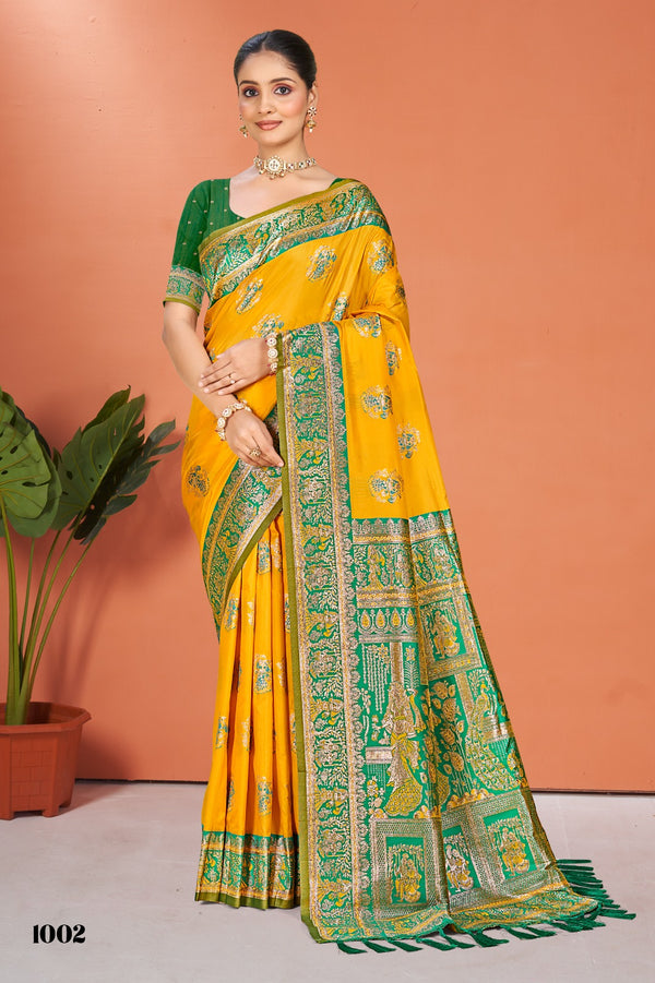 Prazu Fashion Yellow Silk Weaving Wedding Wear Saree
