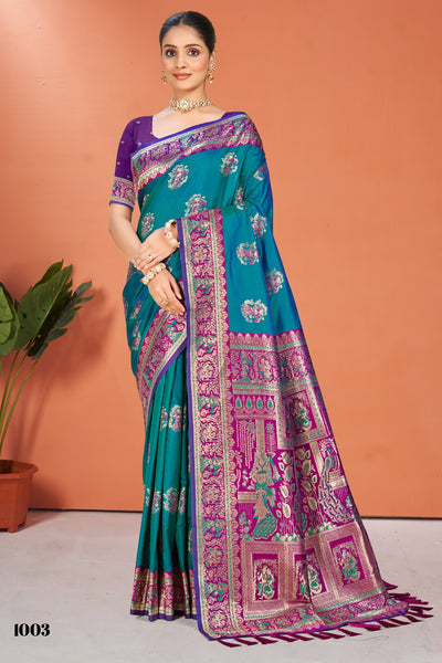 Prazu Fashion Aqua Blue Silk Weaving Wedding Wear Saree