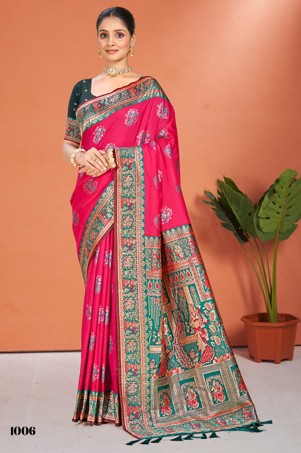 Prazu Fashion Pink Silk Weaving Wedding Wear Saree