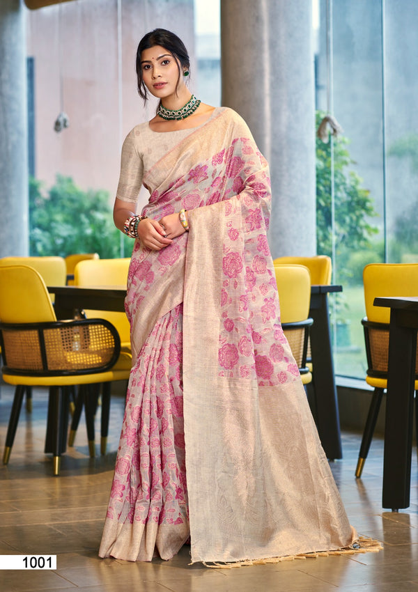 Prazu Fashion Pink Cotton Silk Weaving Wedding Wear Saree