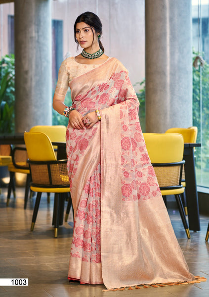 Prazu Fashion Pastel Pink Cotton Silk Weaving Wedding Wear Saree