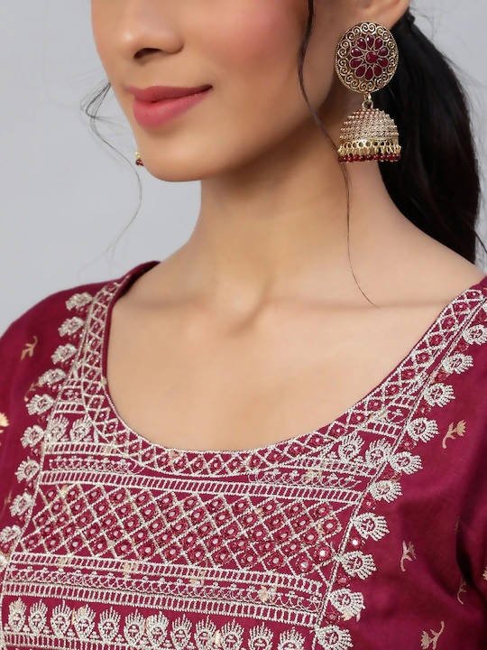 Anubhutee Maroon Embroidered Kurta with Palazzos & Dupatta - Distacart