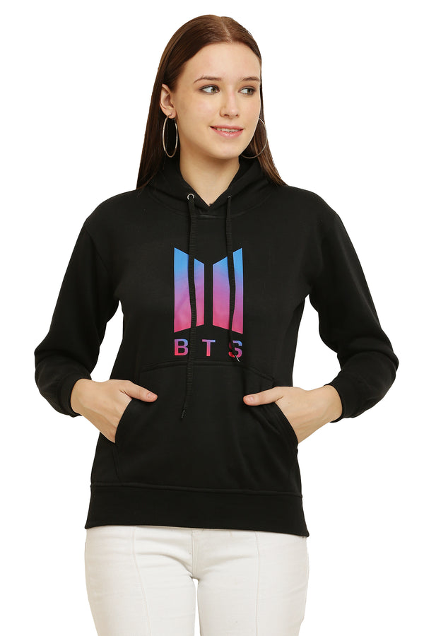 PAVONINE Black Color Bts-Design Pullover Hoodie Sweatshirt For Girls - Distacart