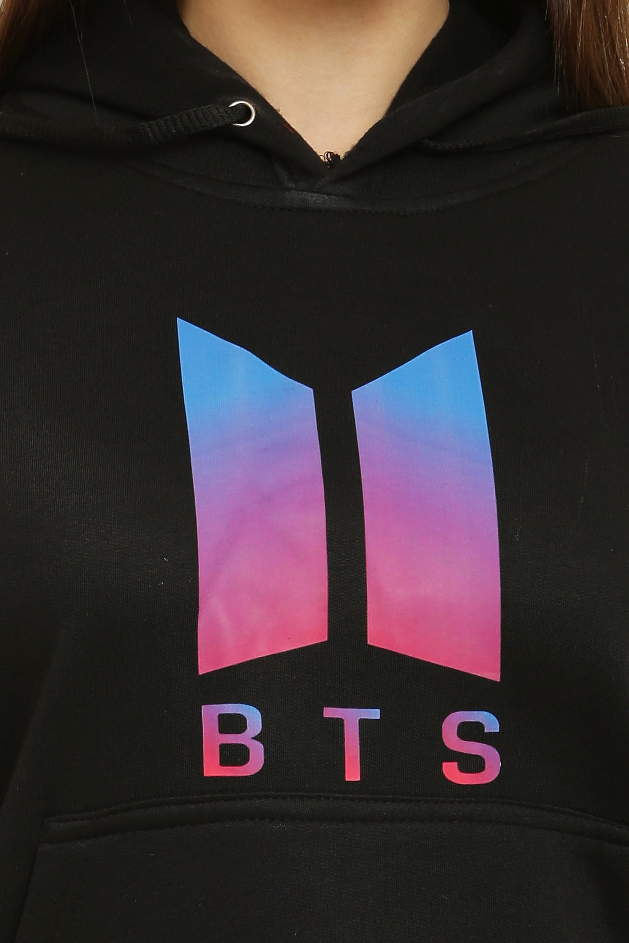 PAVONINE Black Color Bts-Design Pullover Hoodie Sweatshirt For Girls - Distacart