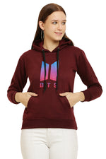 Thumbnail for PAVONINE Maroon Color Bts-Design Pullover Hoodie Sweatshirt For Girls - Distacart