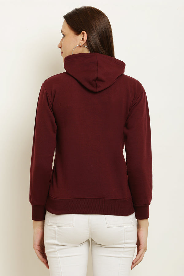 PAVONINE Maroon Color Bts-Design Pullover Hoodie Sweatshirt For Girls - Distacart
