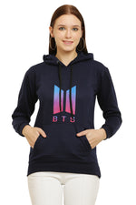 Thumbnail for PAVONINE Navy Blue Color Bts-Design Pullover Hoodie Sweatshirt For Girls - Distacart