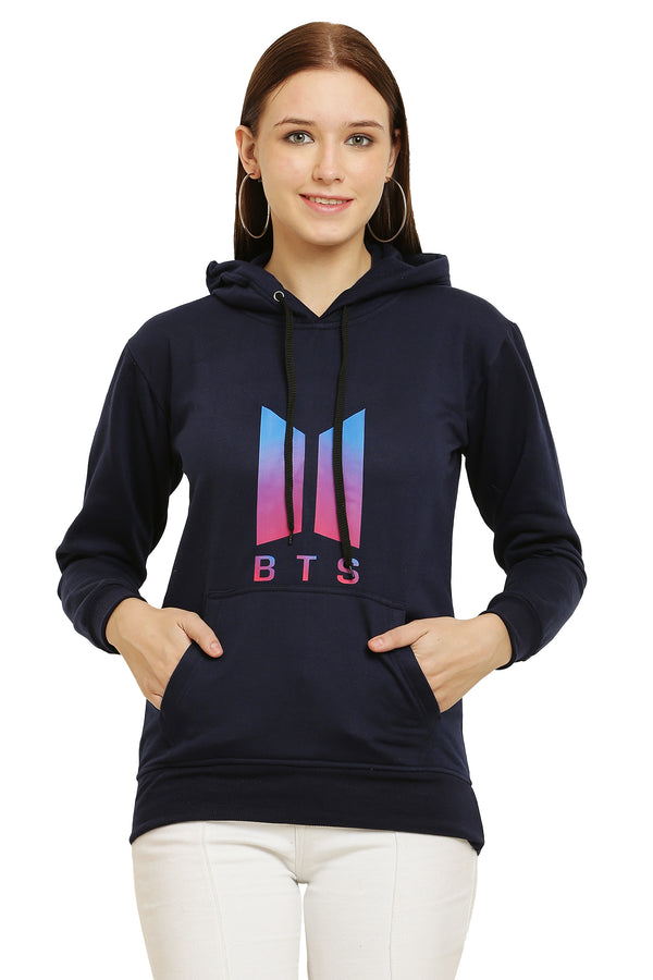PAVONINE Navy Blue Color Bts-Design Pullover Hoodie Sweatshirt For Girls - Distacart