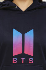 Thumbnail for PAVONINE Navy Blue Color Bts-Design Pullover Hoodie Sweatshirt For Girls - Distacart