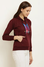 Thumbnail for PAVONINE Maroon Color Bts Flower-Design Pullover Hoodie Sweatshirt For Girls - Distacart