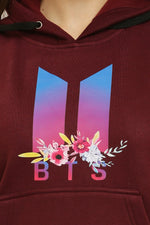Thumbnail for PAVONINE Maroon Color Bts Flower-Design Pullover Hoodie Sweatshirt For Girls - Distacart
