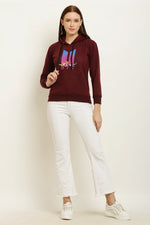 Thumbnail for PAVONINE Maroon Color Bts Flower-Design Pullover Hoodie Sweatshirt For Girls - Distacart