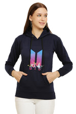 Thumbnail for PAVONINE Navy Blue Color Bts Flower-Design Pullover Hoodie Sweatshirt For Girls - Distacart