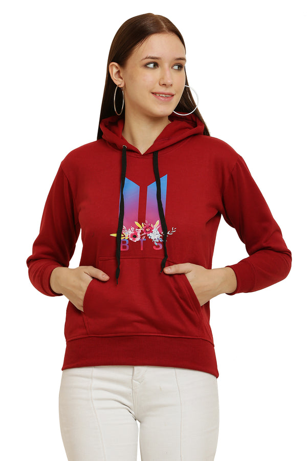 PAVONINE Red Color Bts Flower-Design Pullover Hoodie Sweatshirt For Girls - Distacart