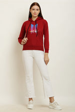 Thumbnail for PAVONINE Red Color Bts Flower-Design Pullover Hoodie Sweatshirt For Girls - Distacart