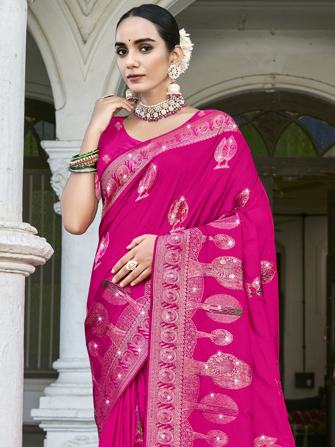Aanika Women Rani Silk Woven Work Festival Saree