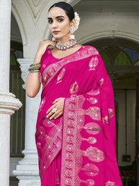 Thumbnail for Aanika Women Rani Silk Woven Work Festival Saree