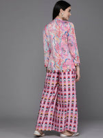 Thumbnail for Ahalyaa Women Printed Crop Top with Palazzos & Jacket - Multi Color - Distacart