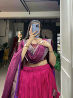 Thumbnail for Vastranavya Kashmiri Print With Foil Print Lehenga with Unstitched Printed Blouse - Pink - Distacart