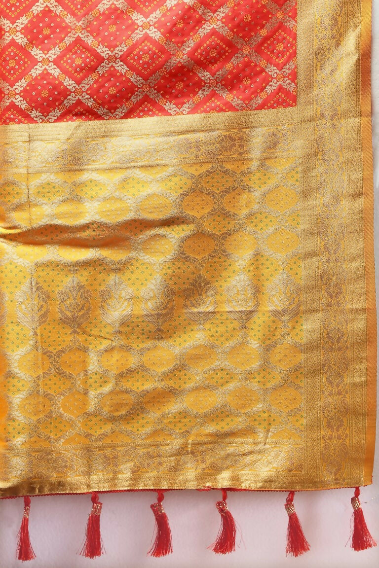 Vastranavya Red Soft Patola Silk With Meenakari Weaving Motifs And Rich Zari Weaving Pallu Saree With Matching Blouse Fabric - Distacart