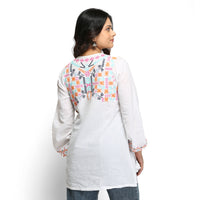 Thumbnail for NOZ2TOZ Embroidered full sleeve tunic for women - White
