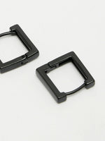 Thumbnail for NVR Men's Black Rhodium-Plated Geometric Shape Stainless Steel Hoop Earrings - Distacart
