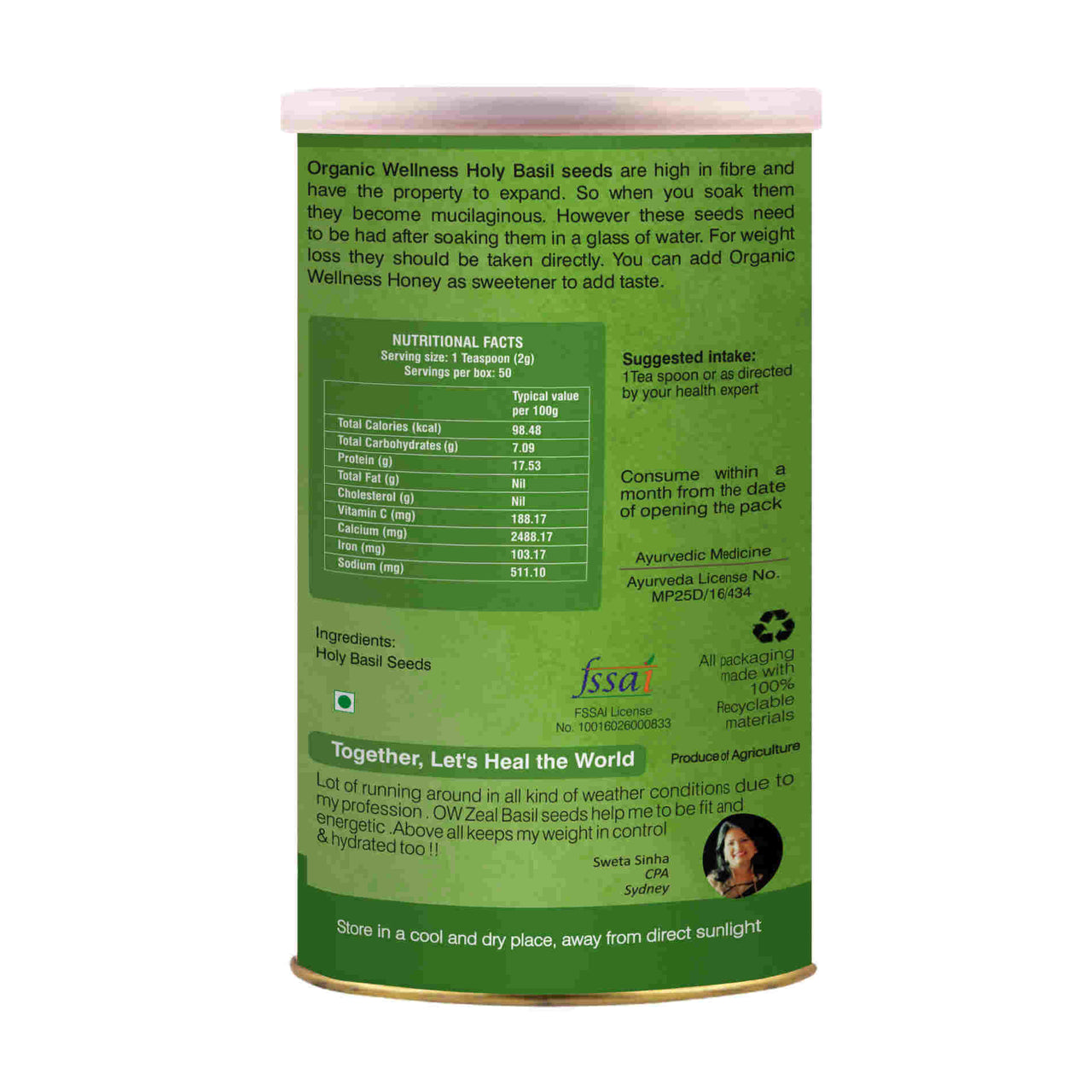 Organic Wellness Ow'zeal Basil Seeds - Distacart
